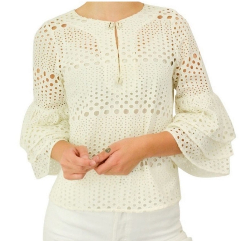 ⬇️$247 Figue Eyelet Summer Spring Ivory White Raina Blouse NWOT
